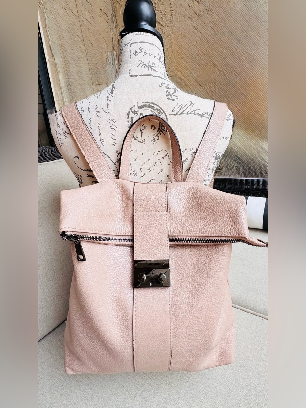 Women’s Blush Pink Leather Backpack Tote